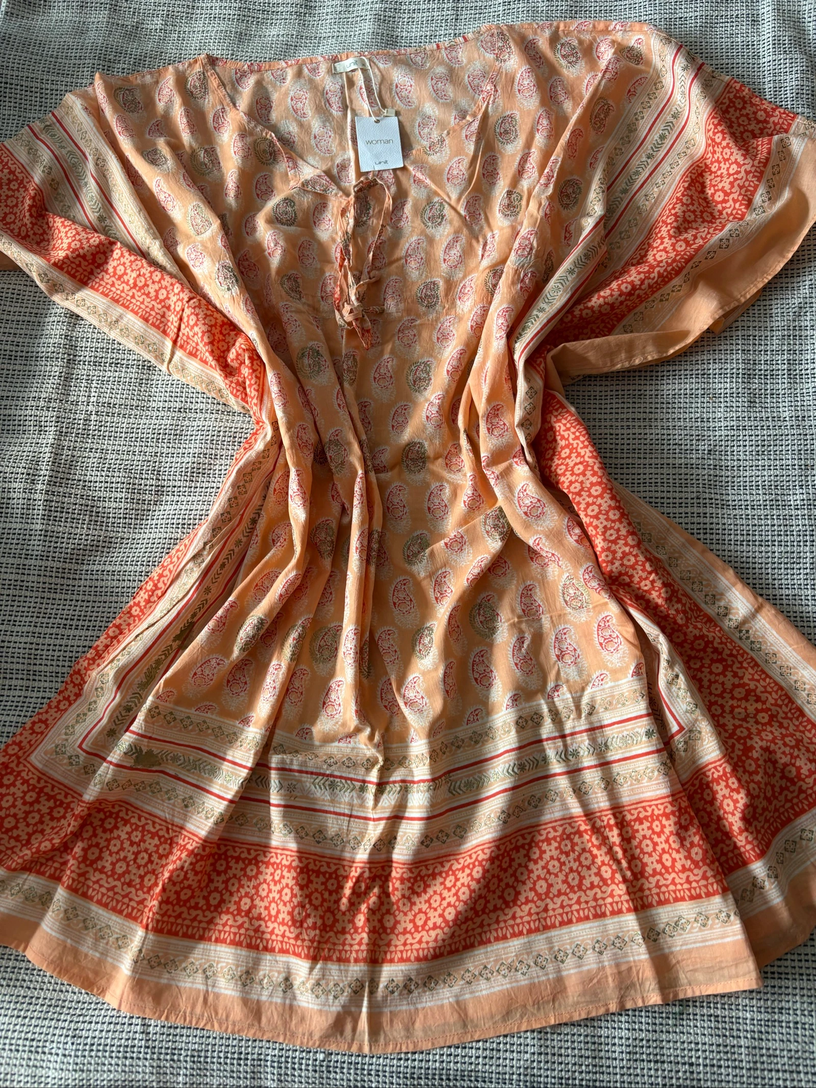 caftán túnica playa boho étnico estampado paisley naranja dorado unit xl kaftan robe